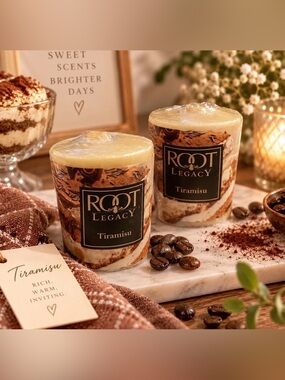 Root Legacy Tiramisu Scented Votive Candles Set of 2 New Gourmet Dessert